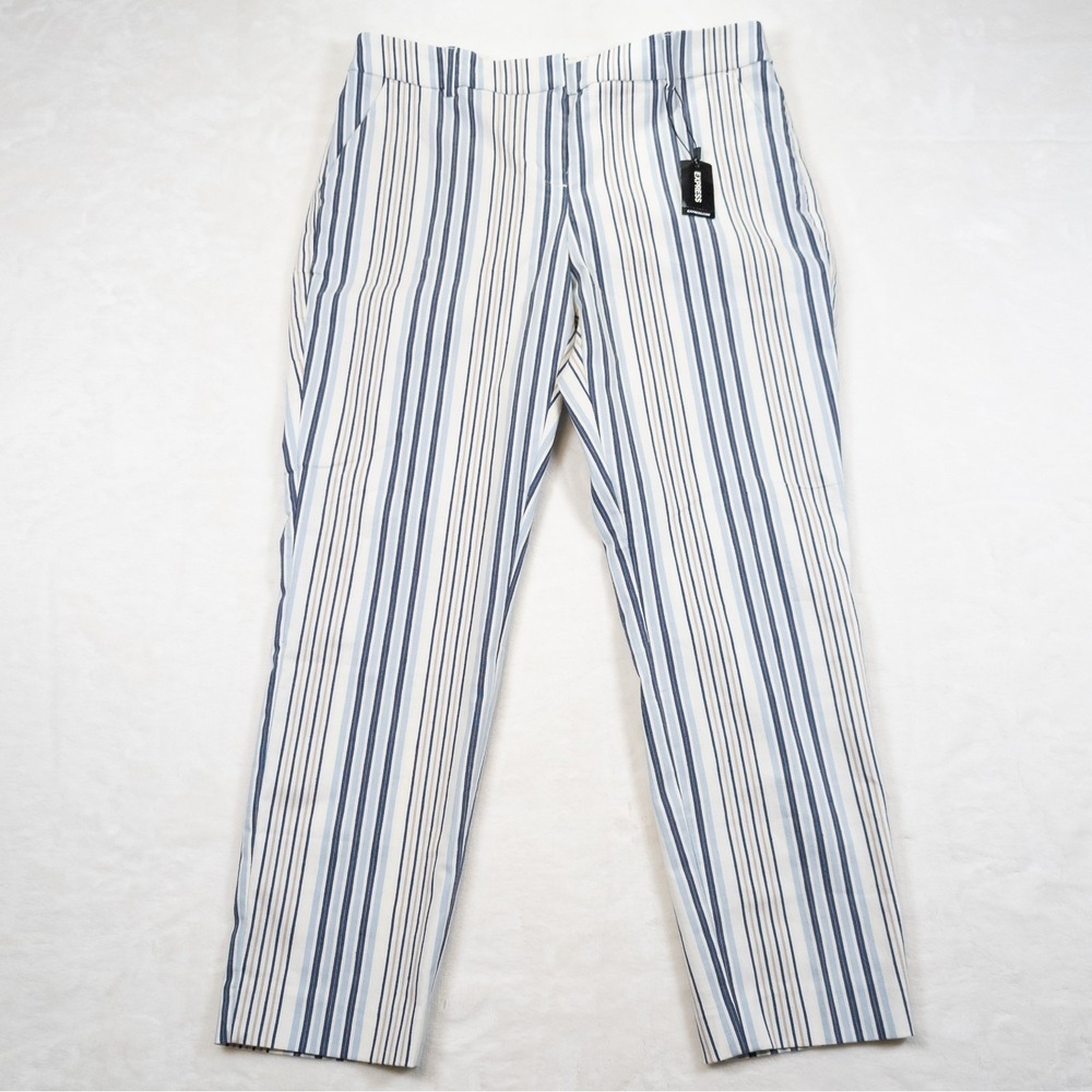 EXPRESS Ankle Linen Blend Pants Womens 8 Short Stripe Mid Rise Stretch NWT